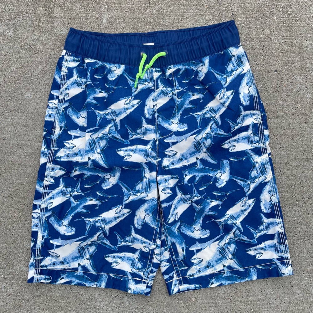 Gap Kids Boys Blue and White Shark Theme Swim Trunks size XL 12